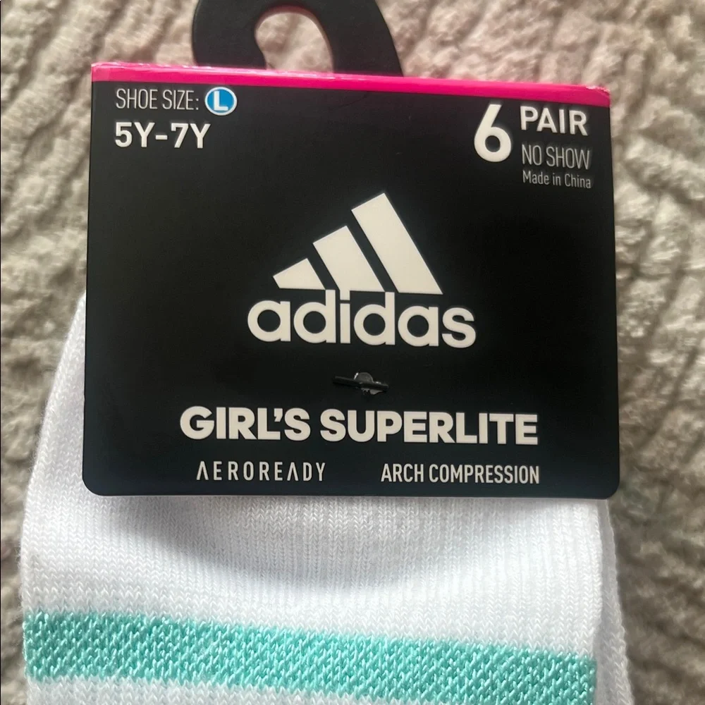 Girl’s Adidas Superlite No Show Socks (6 pairs)